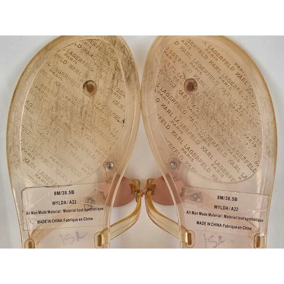 KARL LAGERFELD WYLDA WOMEN'S CRADLE PINK CRYSTAL LOGO CLEAR SANDAL SIZE 8M/38.5B - Picture 6 of 8